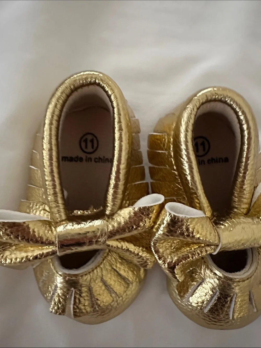 Gold Baby Bow Moccasins - Infant Slip-On Dress Shoes